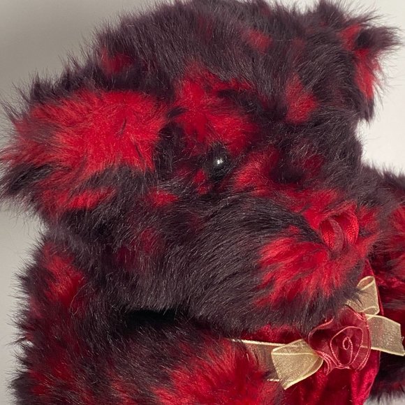 DanDee Red Black Bear Plush Velour Heart Rose Fuzzy Collectors Choice 8.5in Tall - Picture 3 of 12